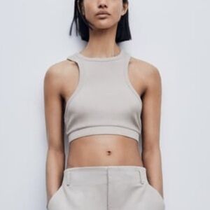 ZARA Racerback Crop Top High Neck Deep Shoulder Cut  Ribbed - XS/S